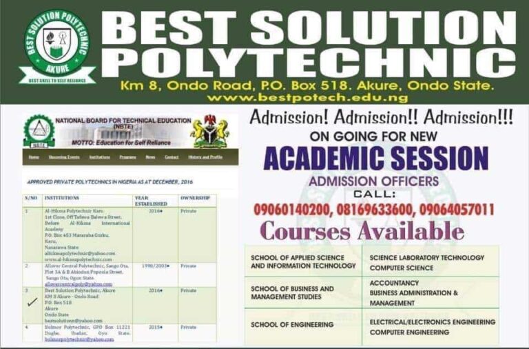 Best Solution Poly Post UTME Screening Form 2022/2023
